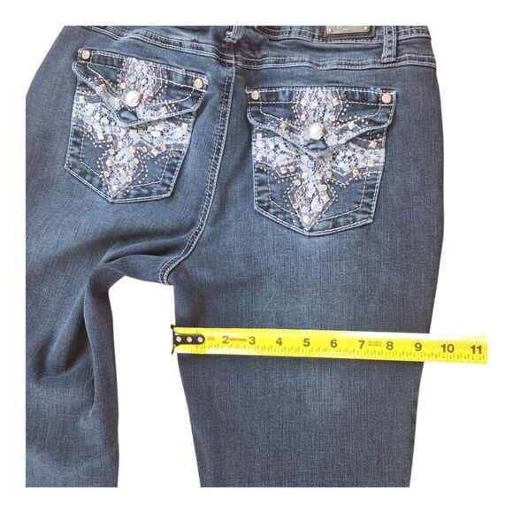 EARL Jeans Bling Slim Boot Y2K Stretch Denim Rhinestones Lace size 6 Embellished - Picture 12 of 15